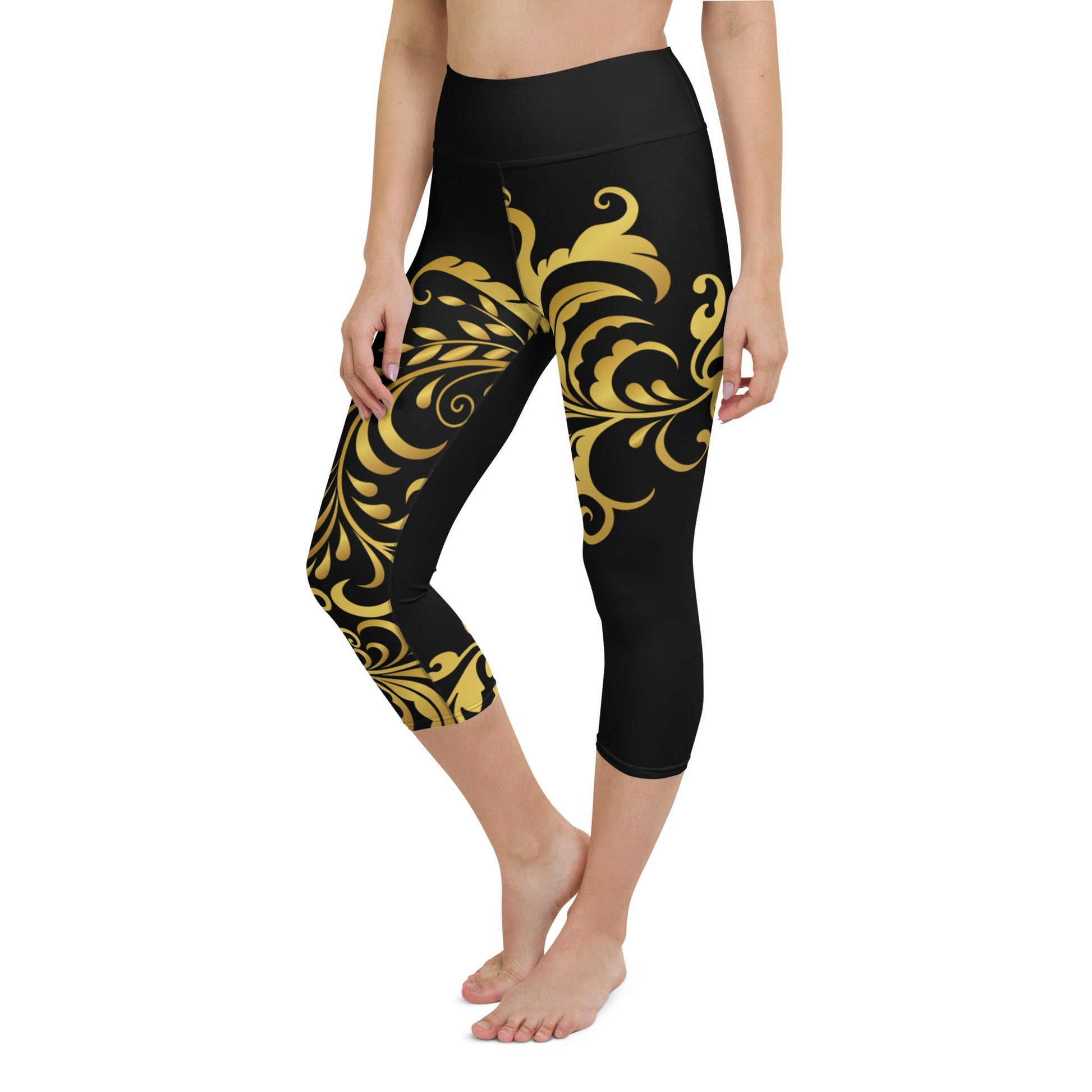 Legging de Yoga Court Prestige™ Noir et Or Floraison - Prestige SXM