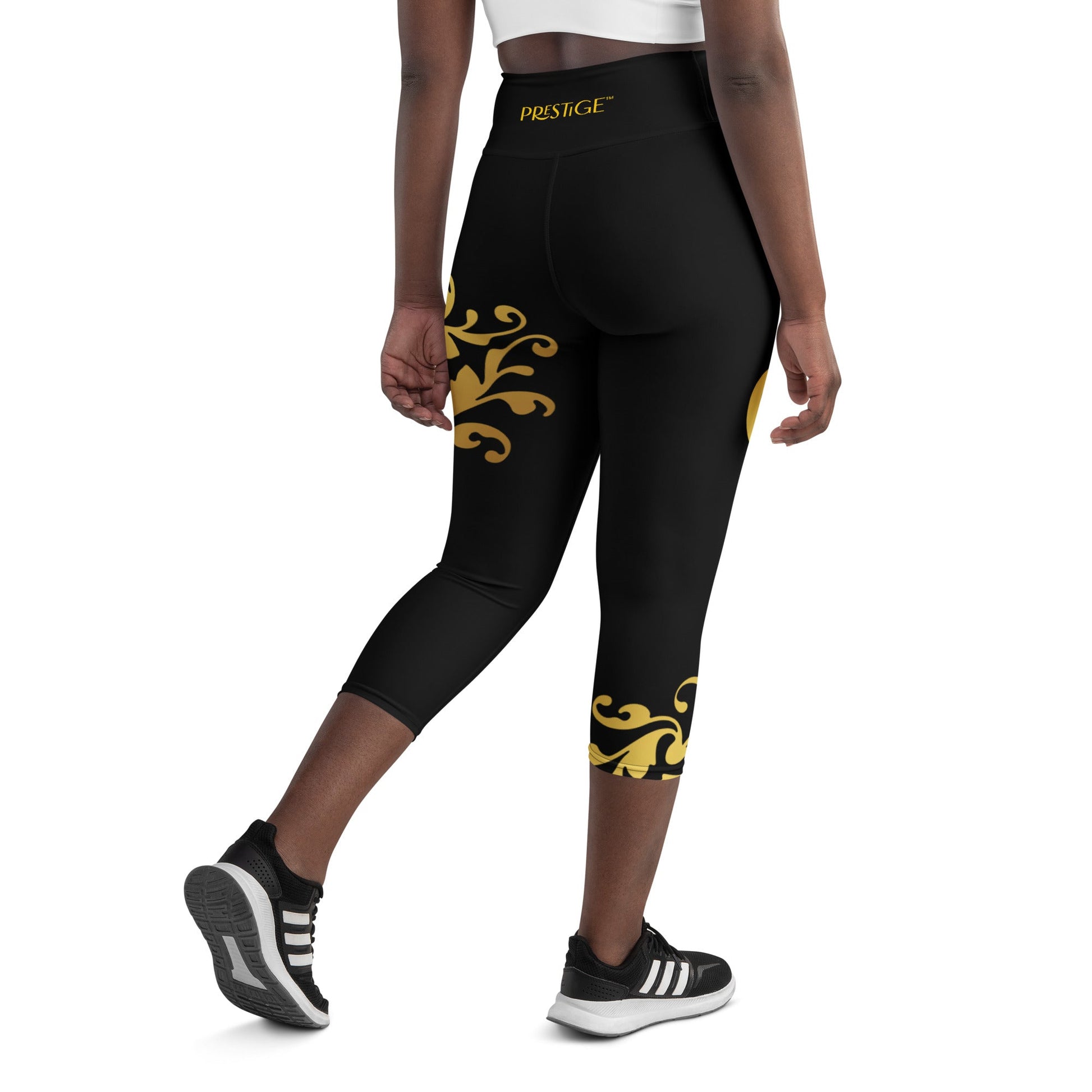 Legging de Yoga Court Prestige™ Noir et Or Floraison - Prestige SXM