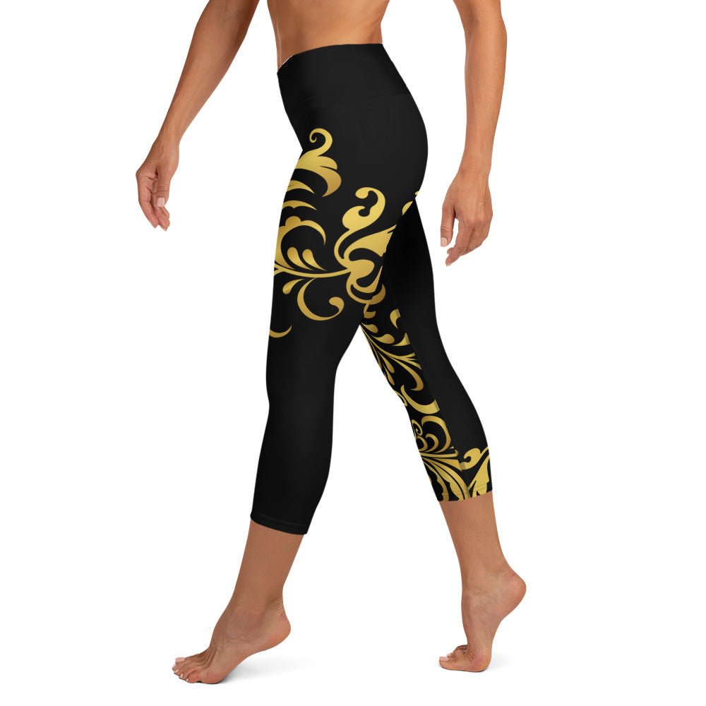 Legging de Yoga Court Prestige™ Noir et Or Floraison - Prestige SXM