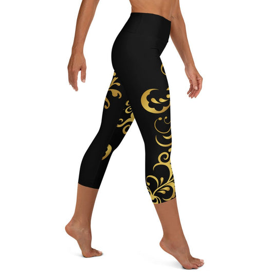 Legging de Yoga Court Prestige™ Noir et Or Floraison - Prestige SXM