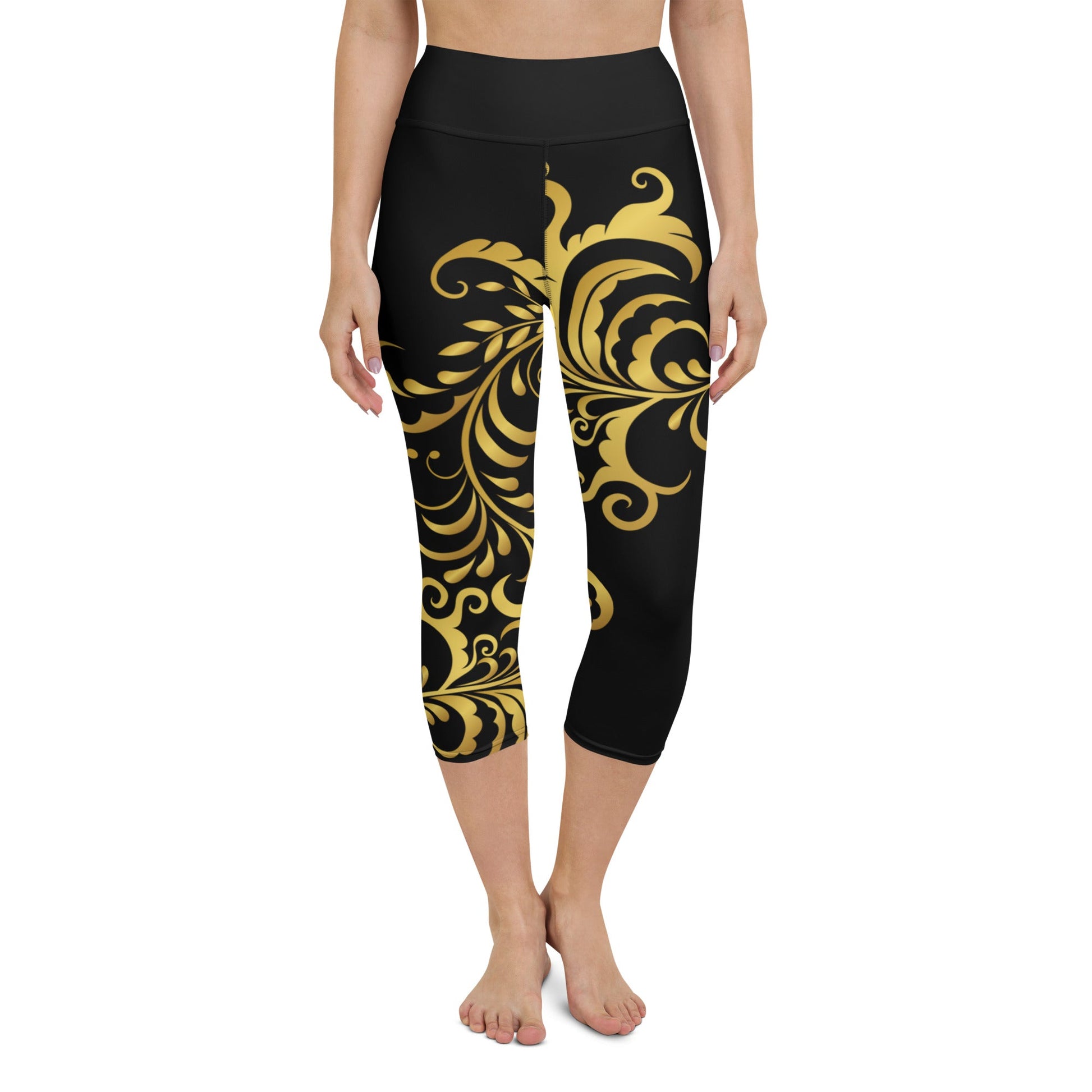 Legging de Yoga Court Prestige™ Noir et Or Floraison - Prestige SXM