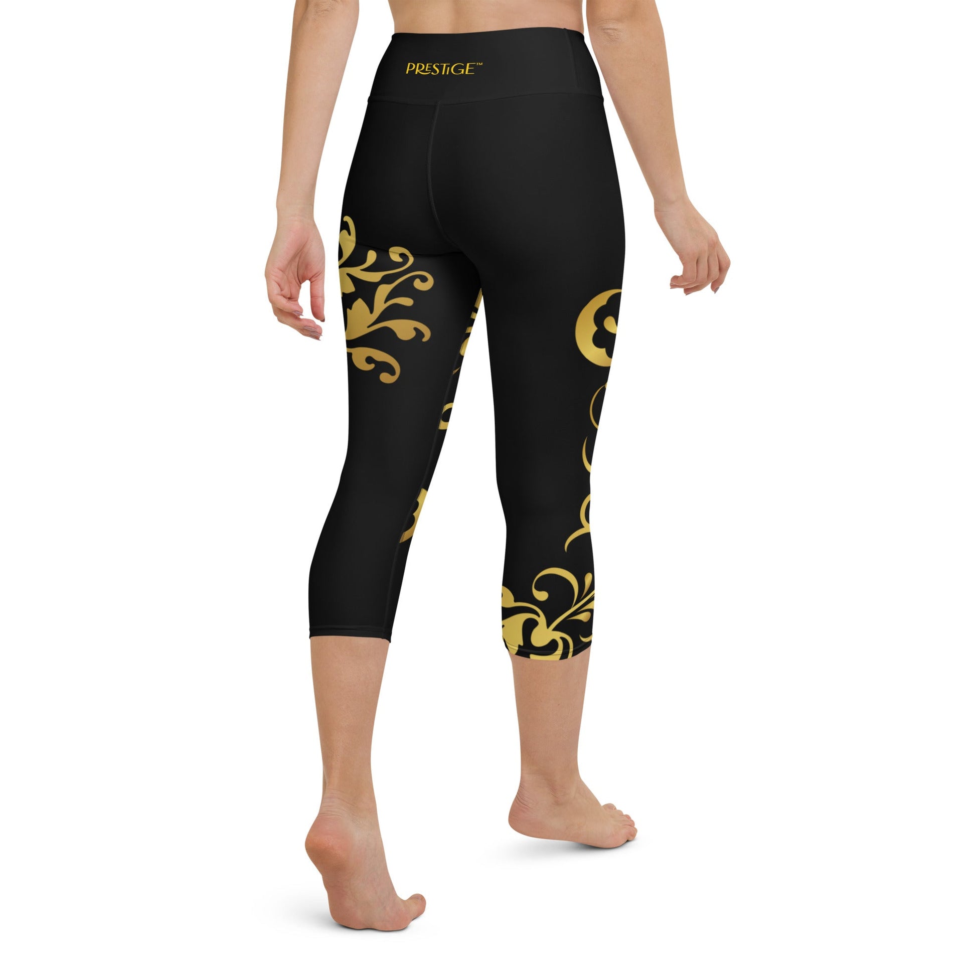 Legging de Yoga Court Prestige™ Noir et Or Floraison - Prestige SXM