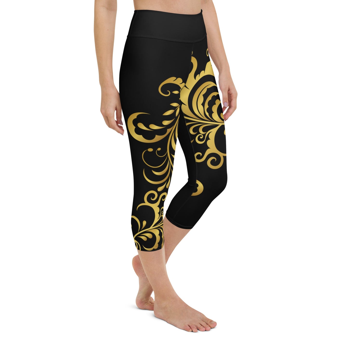 Legging de Yoga Court Prestige™ Noir et Or Floraison - Prestige SXM