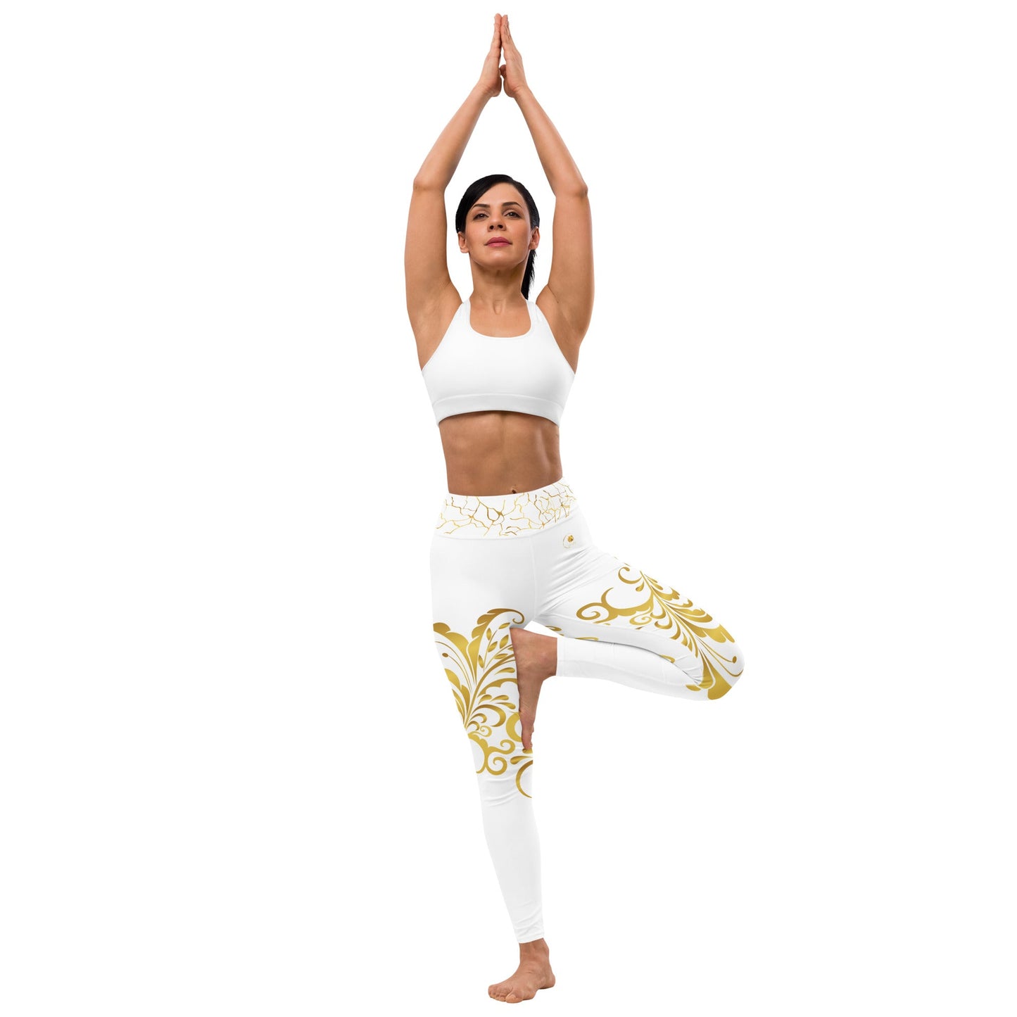 Legging de Yoga Prestige™ Blanc et Or Floraison - Prestige SXM