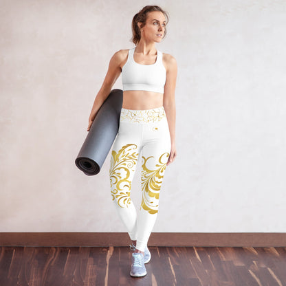 Legging de Yoga Prestige™ Blanc et Or Floraison - Prestige SXM