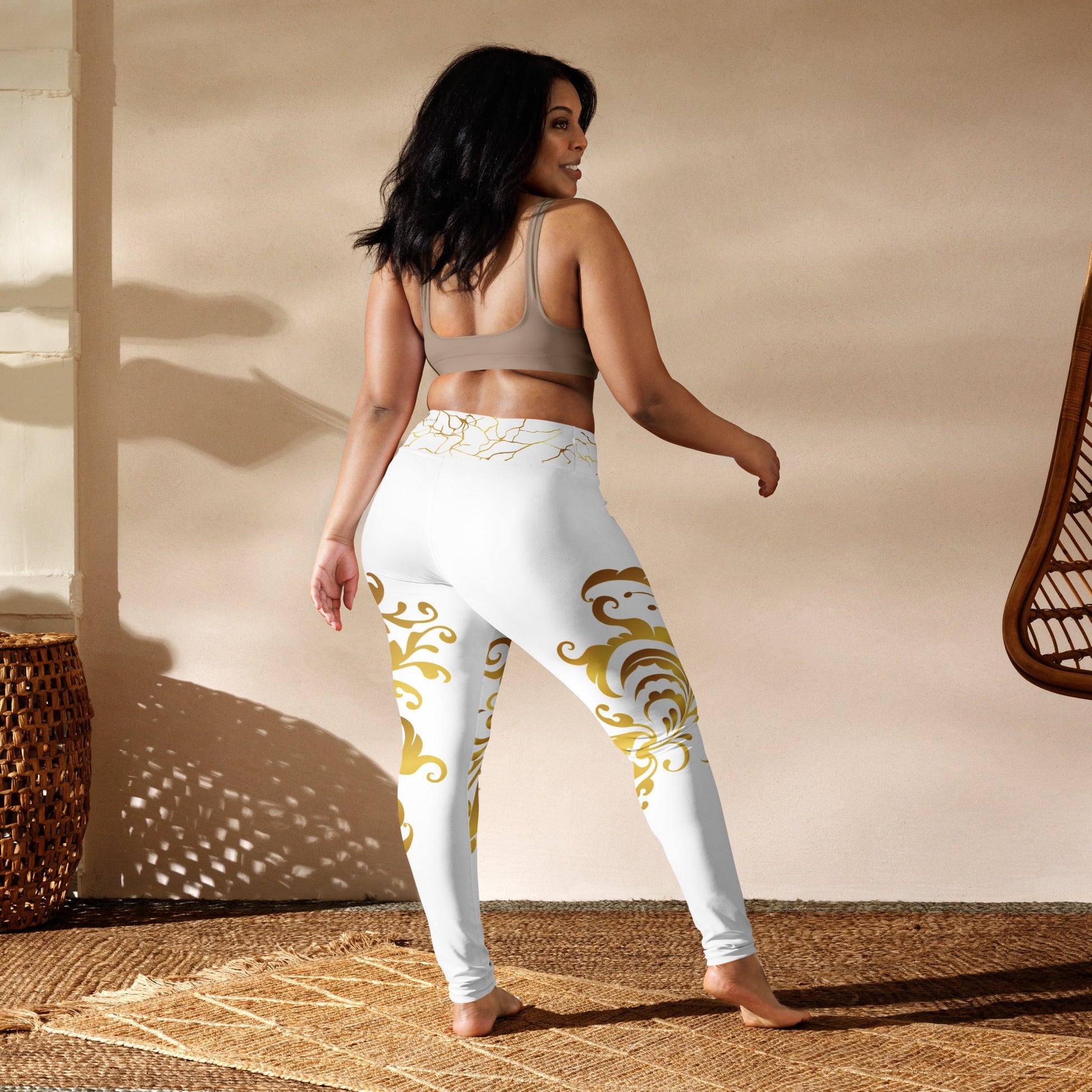 Legging de Yoga Prestige™ Blanc et Or Floraison - Prestige SXM