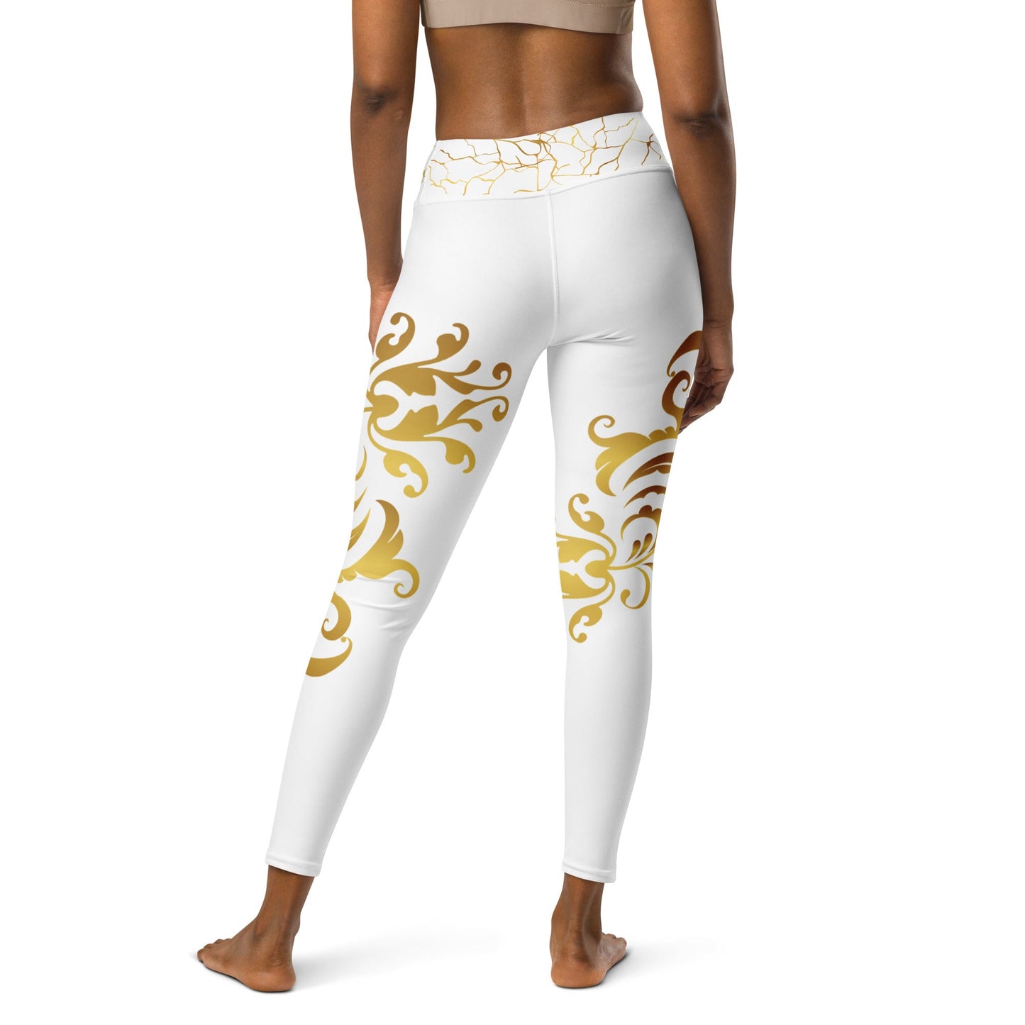 Legging de Yoga Prestige™ Blanc et Or Floraison - Prestige SXM