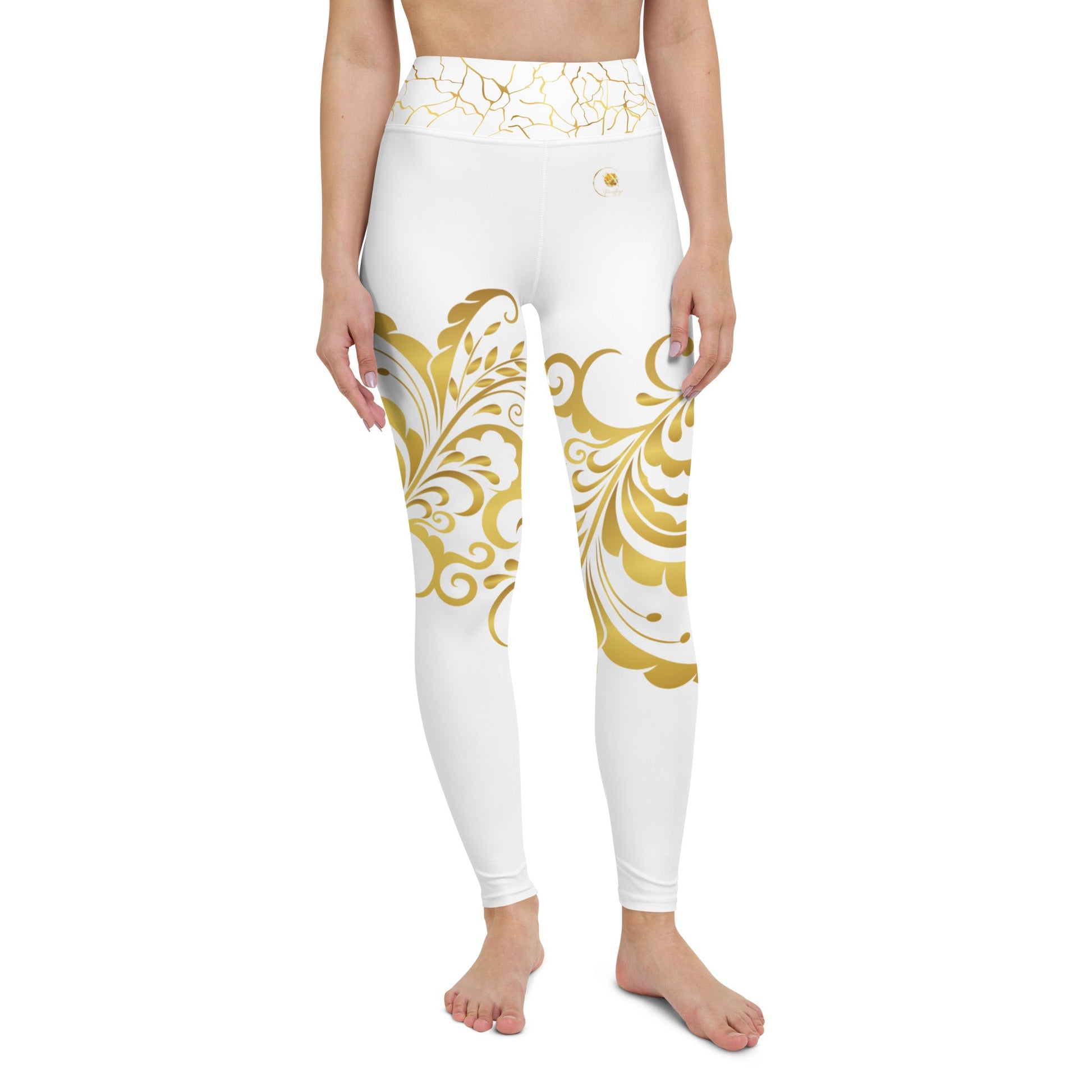 Legging de Yoga Prestige™ Blanc et Or Floraison - Prestige SXM