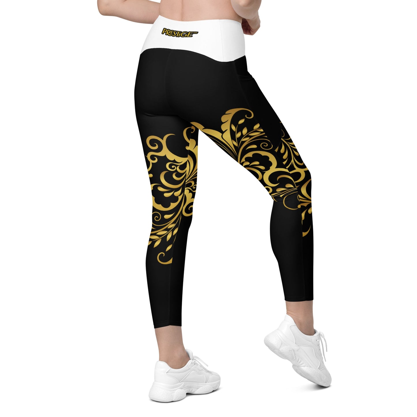 Leggings avec poches Prestige™ Noir/Blanc et Or Floraison - Prestige SXM