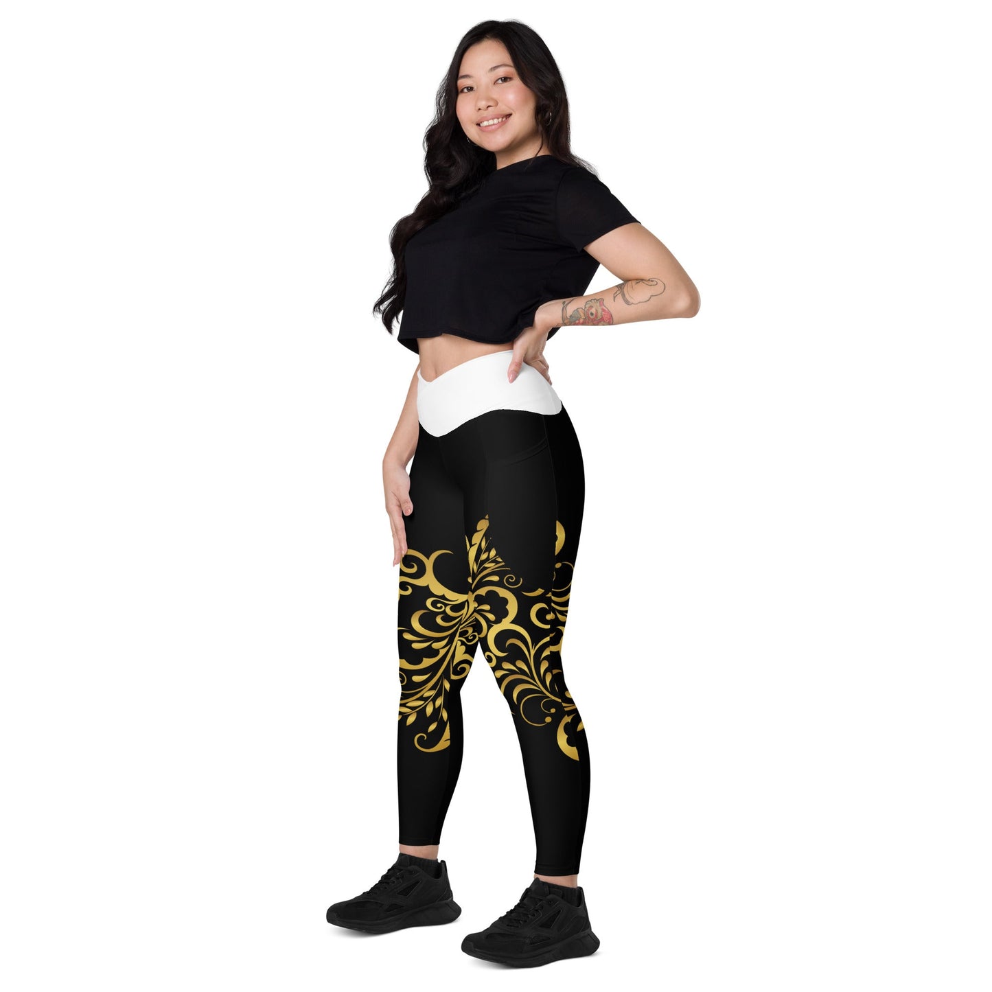 Leggings avec poches Prestige™ Noir/Blanc et Or Floraison - Prestige SXM