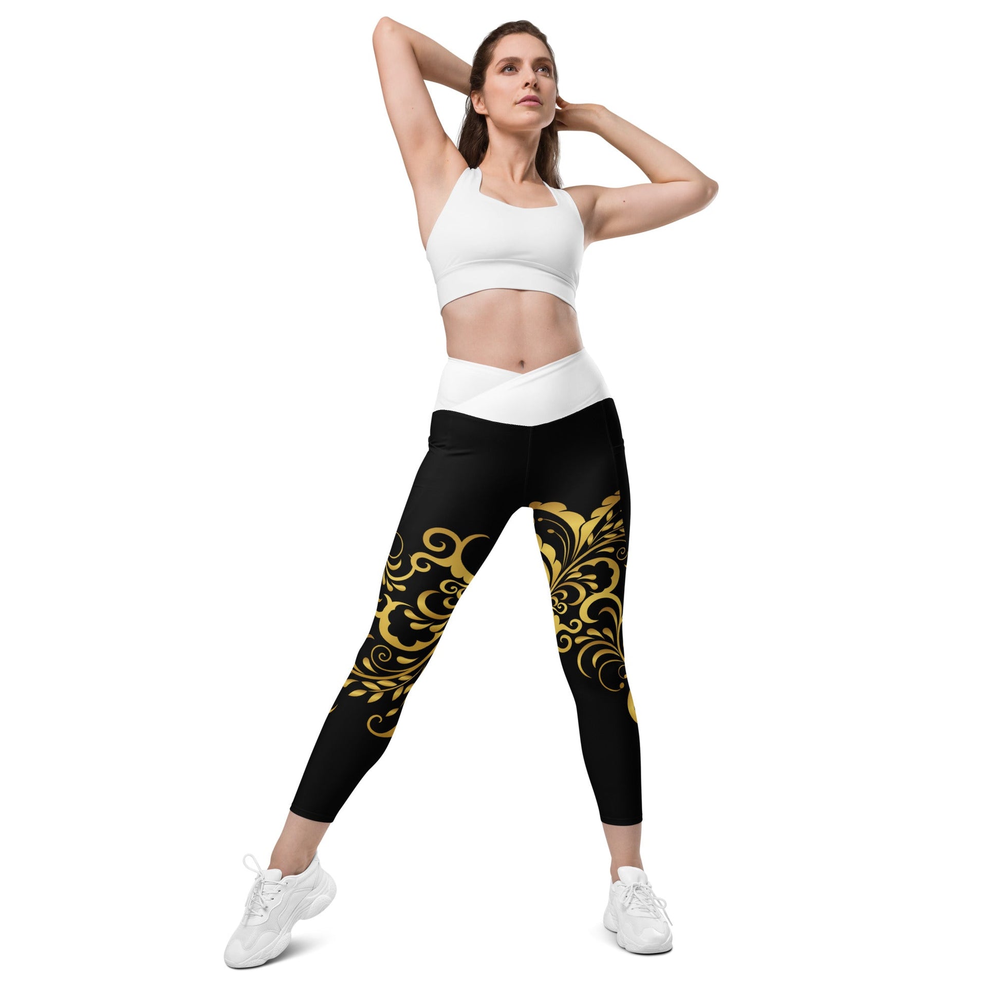 Leggings avec poches Prestige™ Noir/Blanc et Or Floraison - Prestige SXM