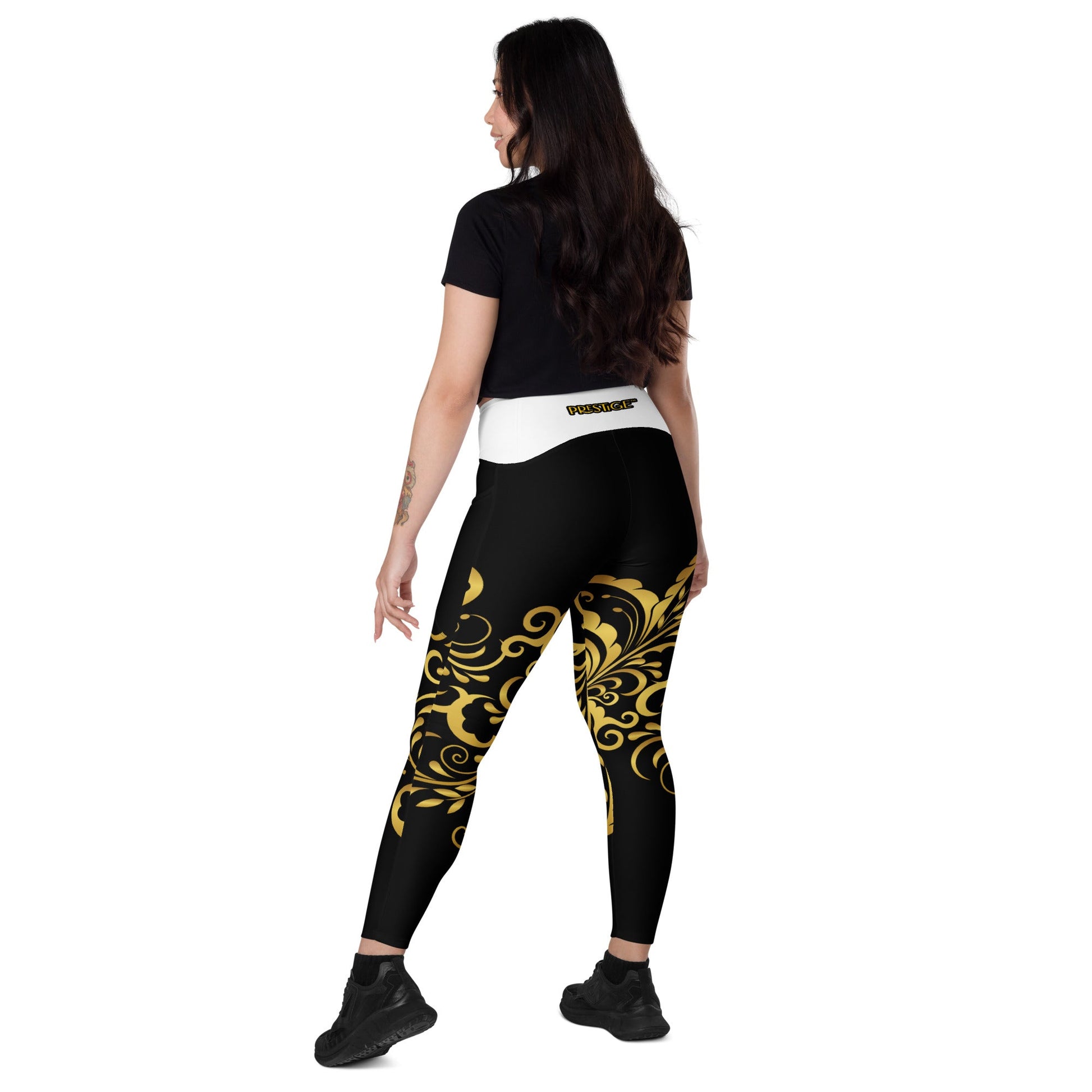 Leggings avec poches Prestige™ Noir/Blanc et Or Floraison - Prestige SXM