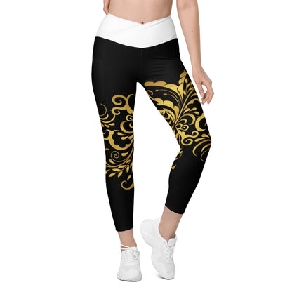 Leggings avec poches Prestige™ Noir/Blanc et Or Floraison - Prestige SXM