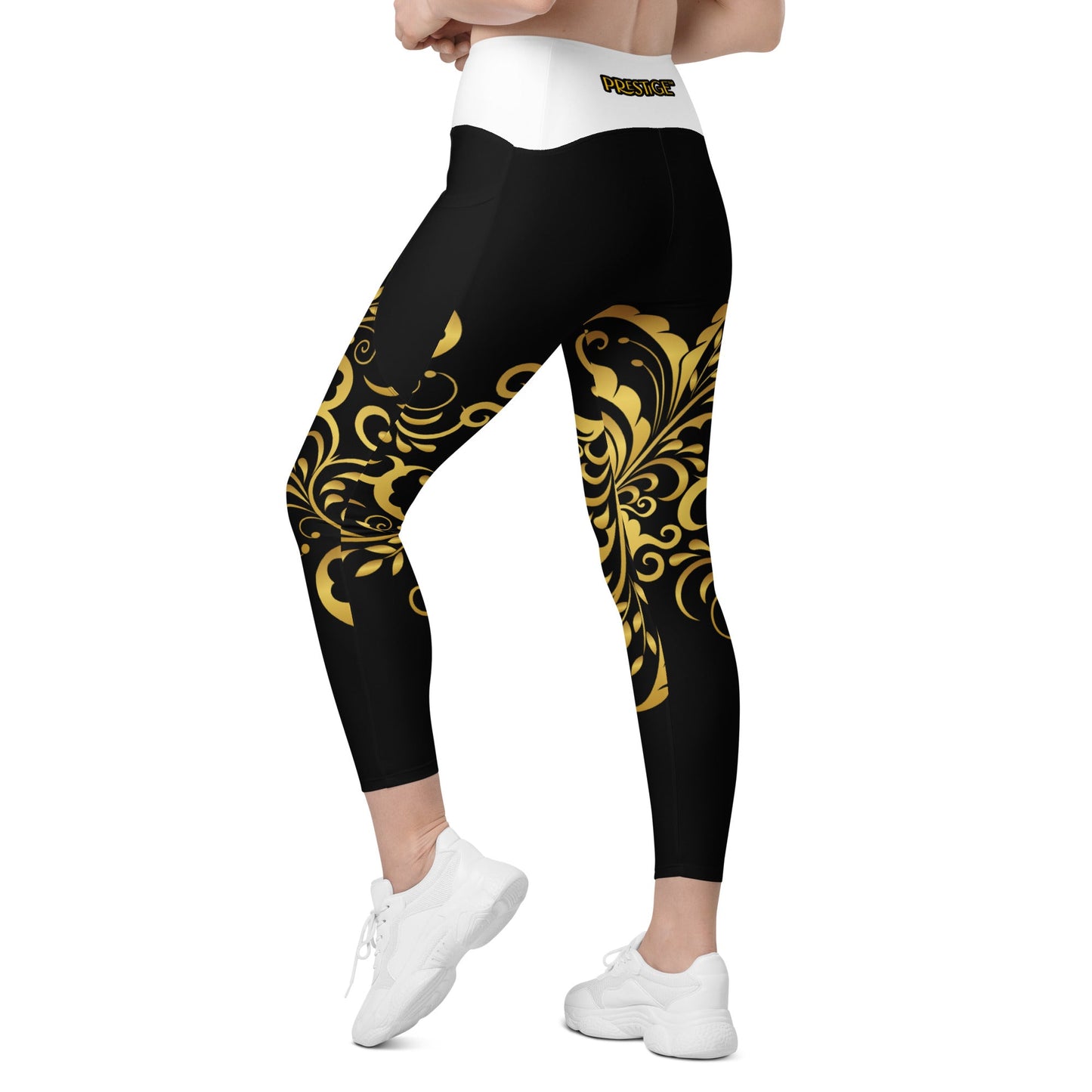 Leggings avec poches Prestige™ Noir/Blanc et Or Floraison - Prestige SXM