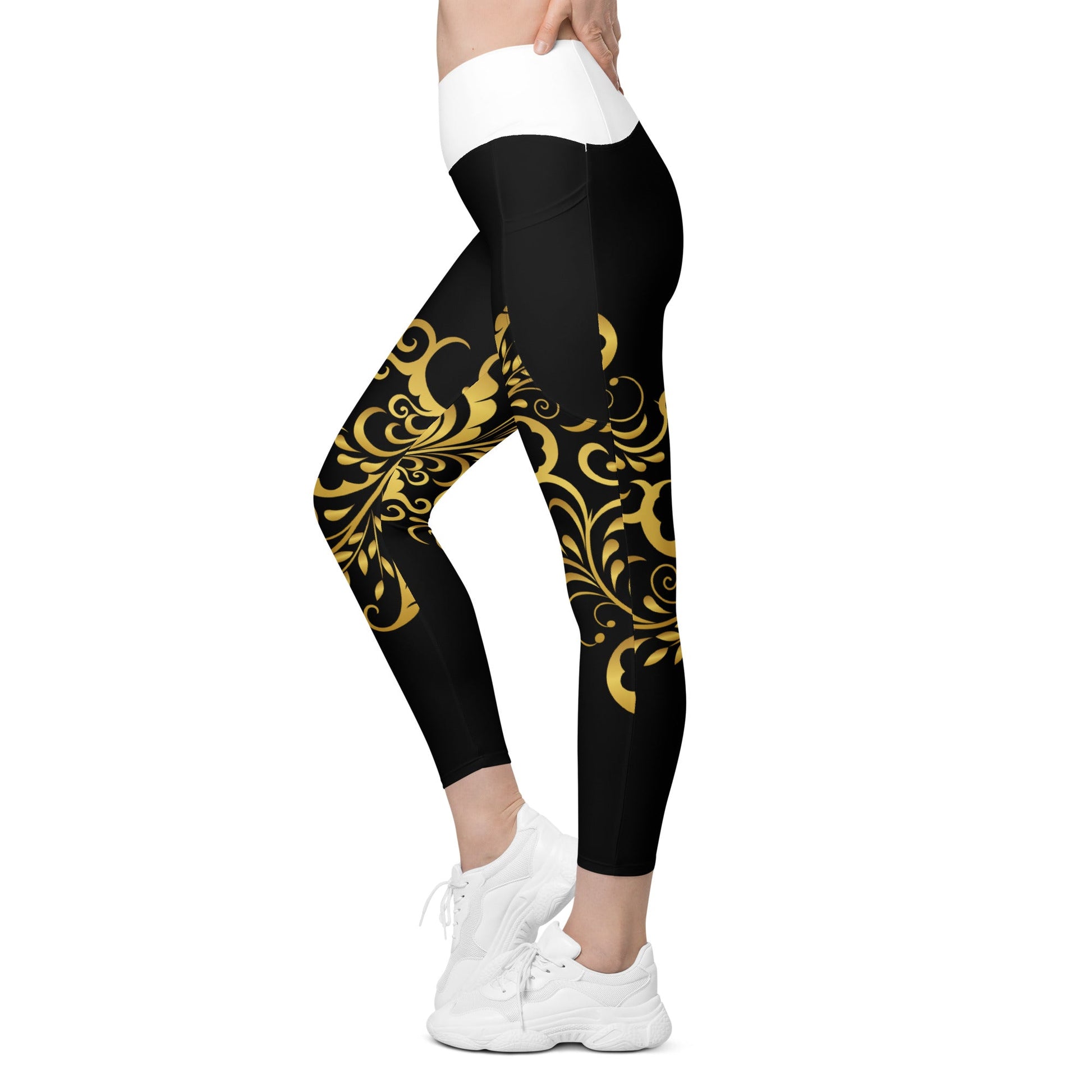 Leggings avec poches Prestige™ Noir/Blanc et Or Floraison - Prestige SXM