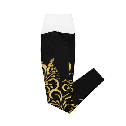 Leggings avec poches Prestige™ Noir/Blanc et Or Floraison - Prestige SXM