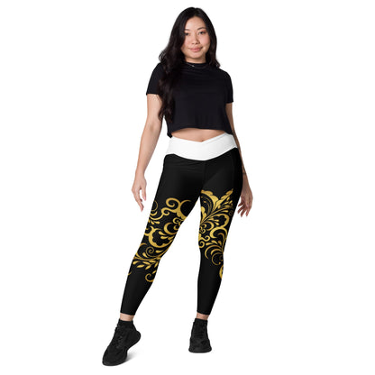 Leggings avec poches Prestige™ Noir/Blanc et Or Floraison - Prestige SXM