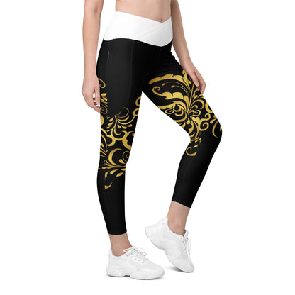 Leggings avec poches Prestige™ Noir/Blanc et Or Floraison - Prestige SXM