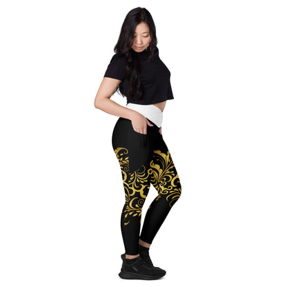 Leggings avec poches Prestige™ Noir/Blanc et Or Floraison - Prestige SXM