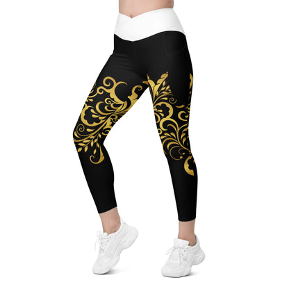 Leggings avec poches Prestige™ Noir/Blanc et Or Floraison - Prestige SXM