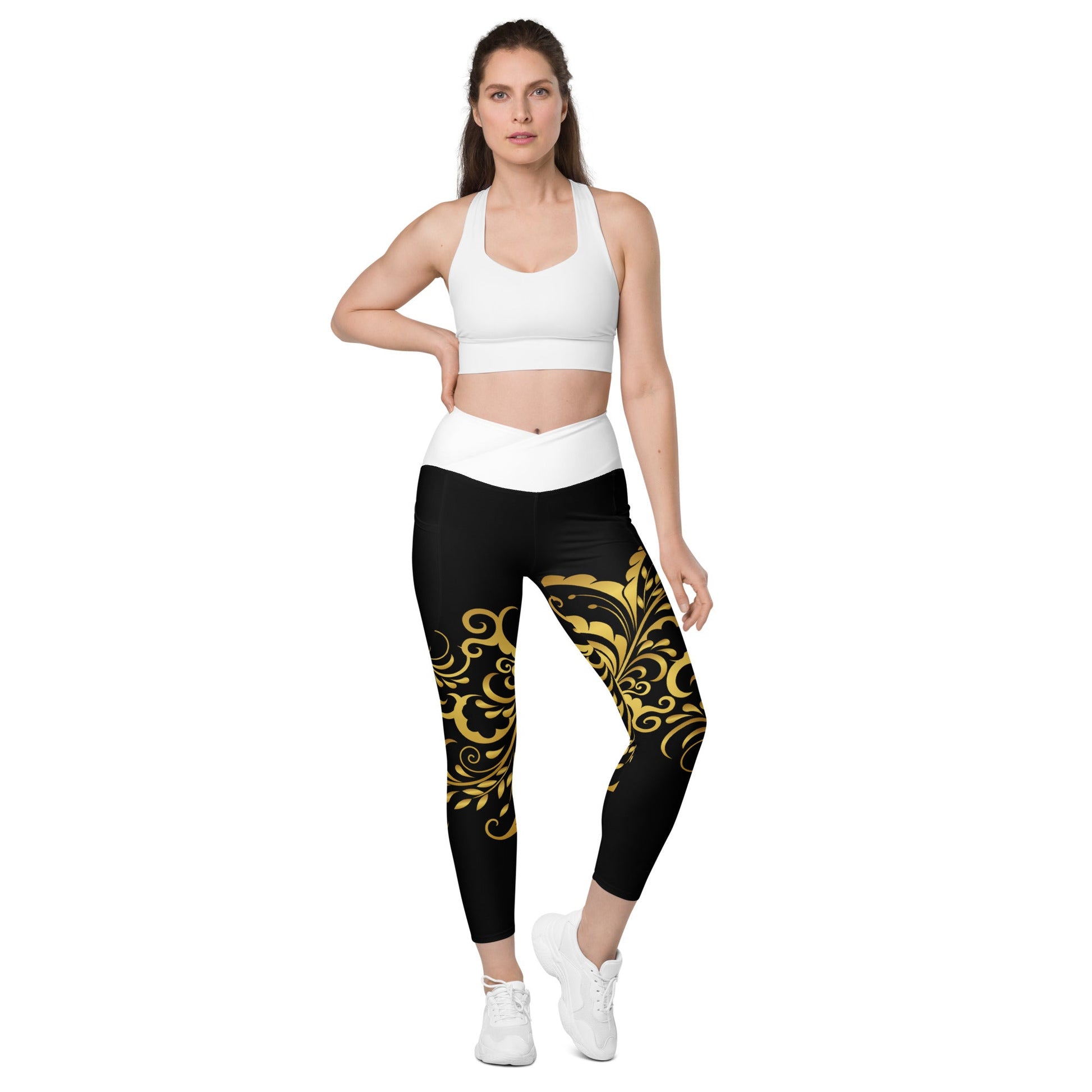 Leggings avec poches Prestige™ Noir/Blanc et Or Floraison - Prestige SXM