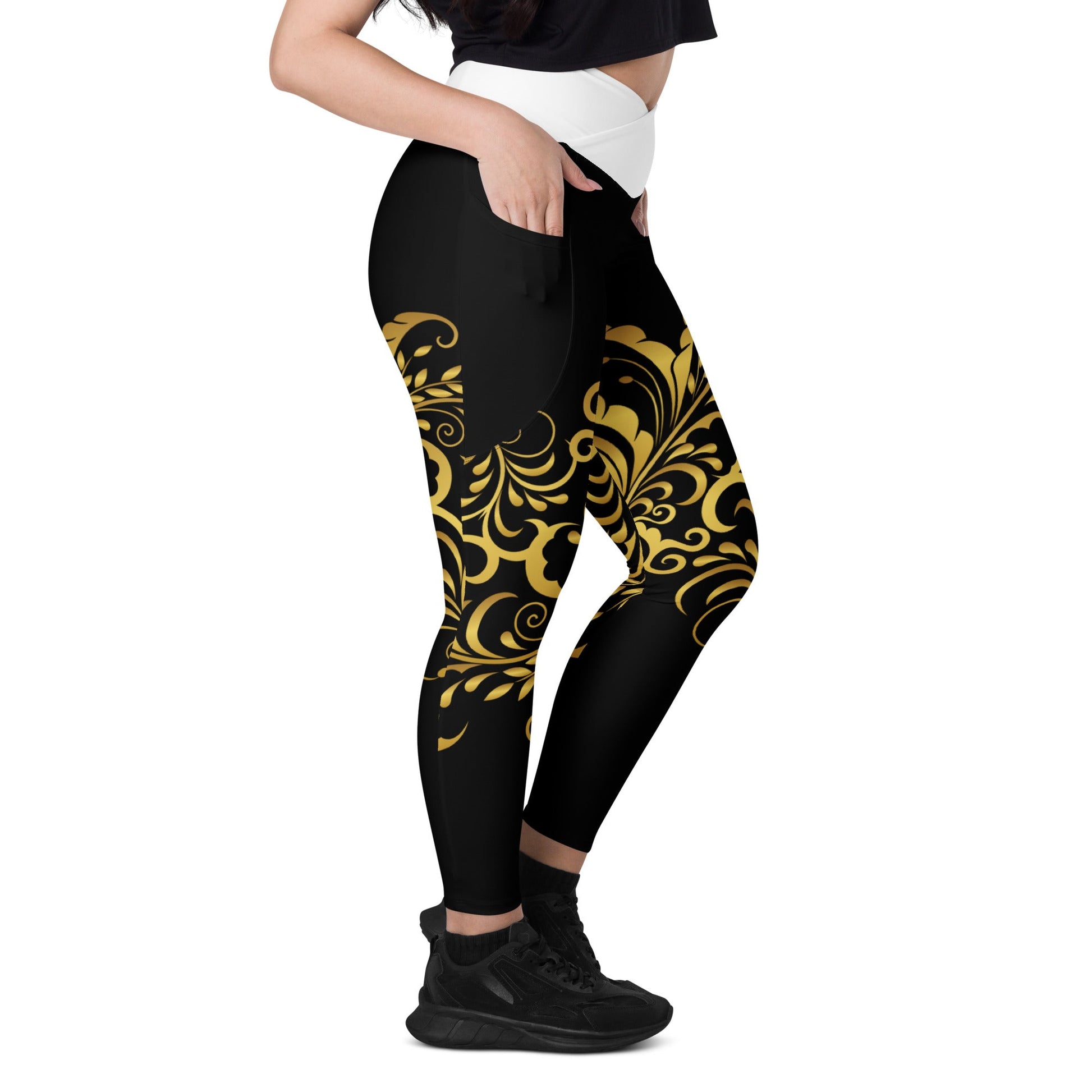 Leggings avec poches Prestige™ Noir/Blanc et Or Floraison - Prestige SXM