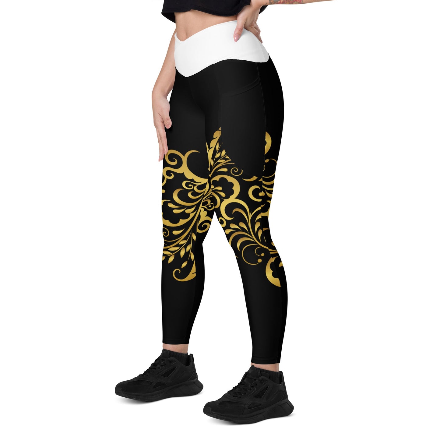 Leggings avec poches Prestige™ Noir/Blanc et Or Floraison - Prestige SXM