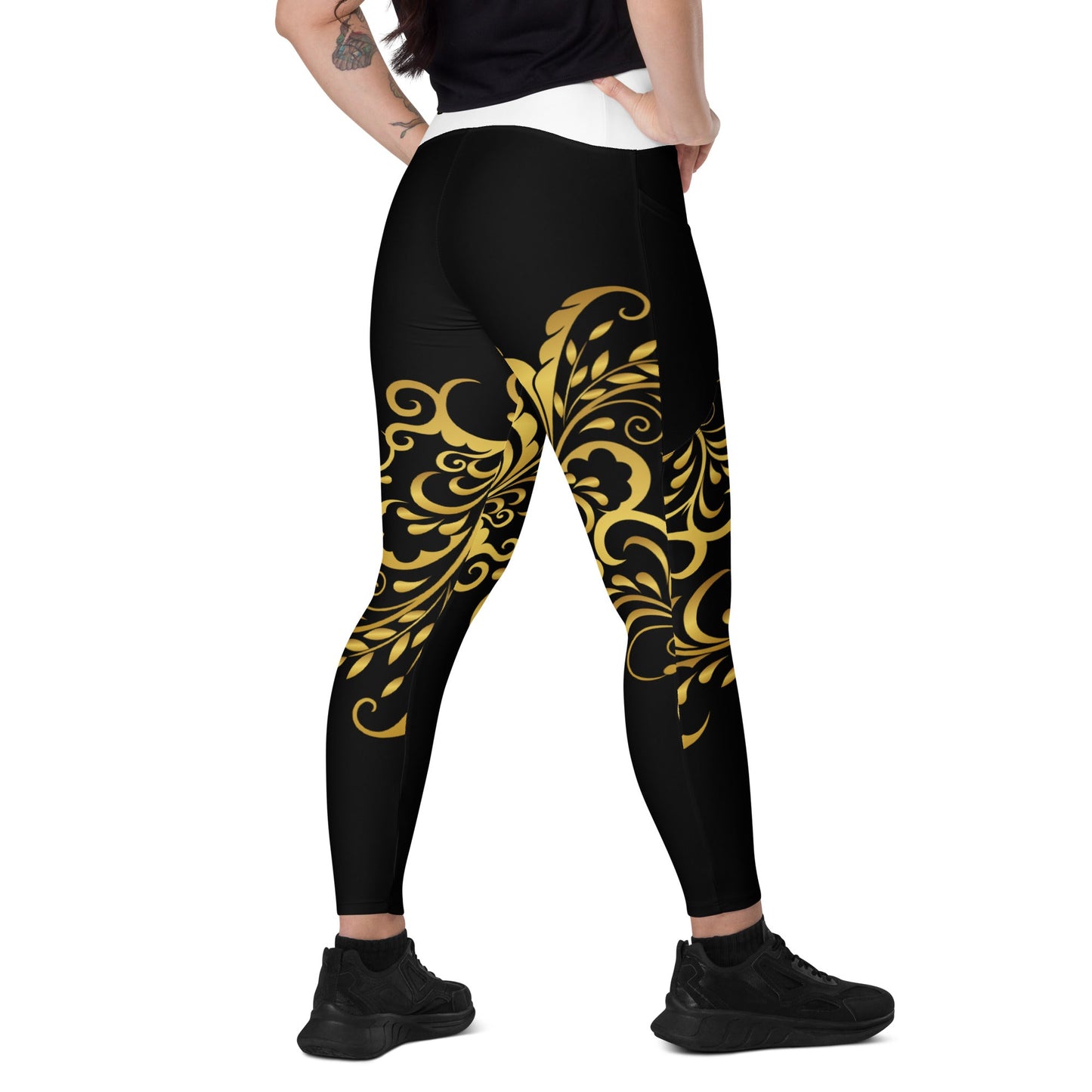 Leggings avec poches Prestige™ Noir/Blanc et Or Floraison - Prestige SXM