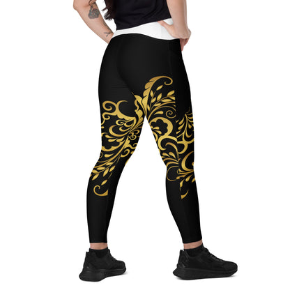 Leggings avec poches Prestige™ Noir/Blanc et Or Floraison - Prestige SXM