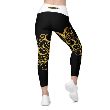 Leggings avec poches Prestige™ Noir/Blanc et Or Floraison - Prestige SXM