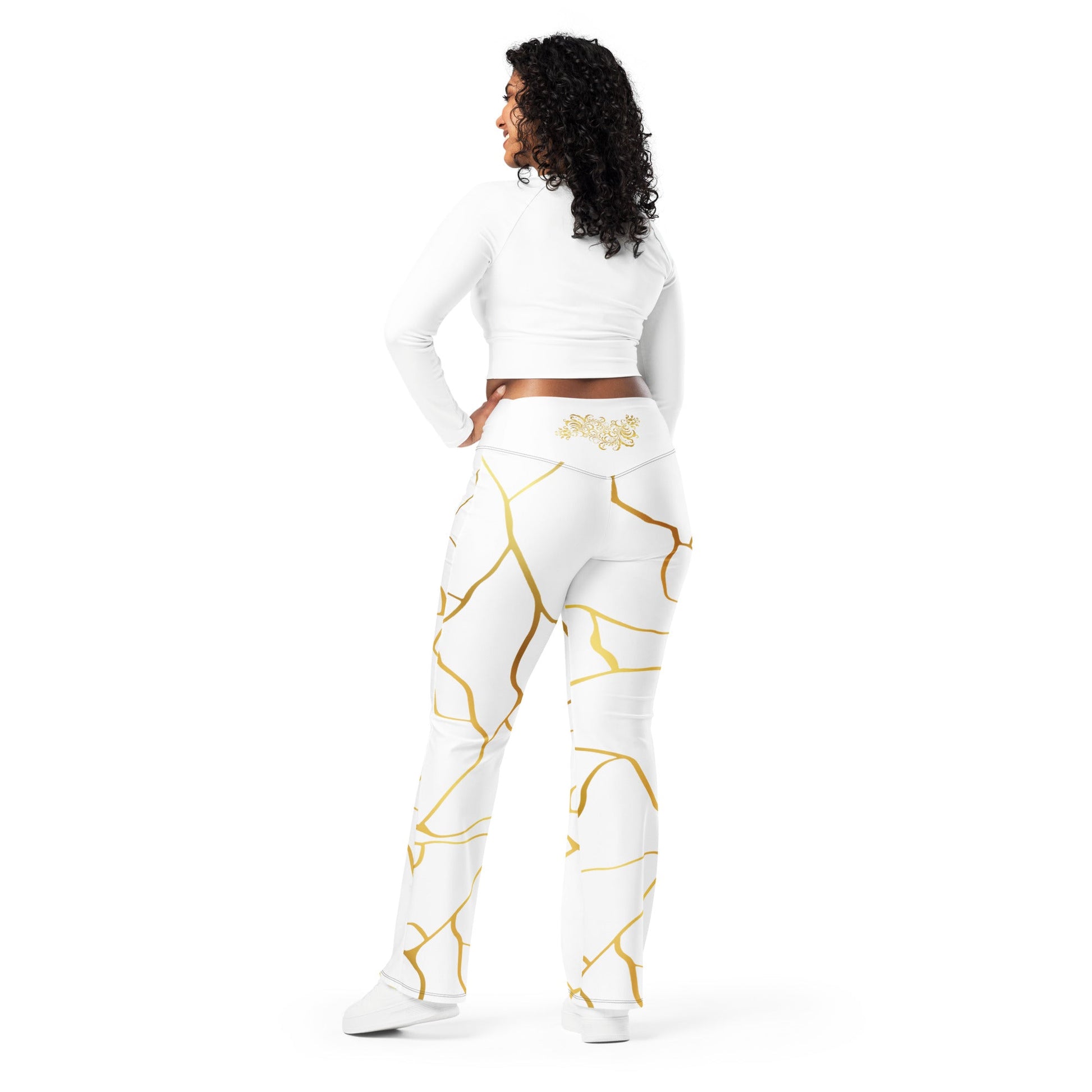 Leggings évasés Prestige™ Blanc et Or Filament - Prestige SXM