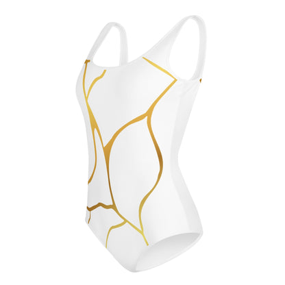 Maillot de Bain 1 pièce Pour Adolescente Prestige™ Blanc et Or Filament - Prestige SXM