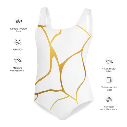 Maillot de Bain 1 pièce Pour Adolescente Prestige™ Blanc et Or Filament - Prestige SXM