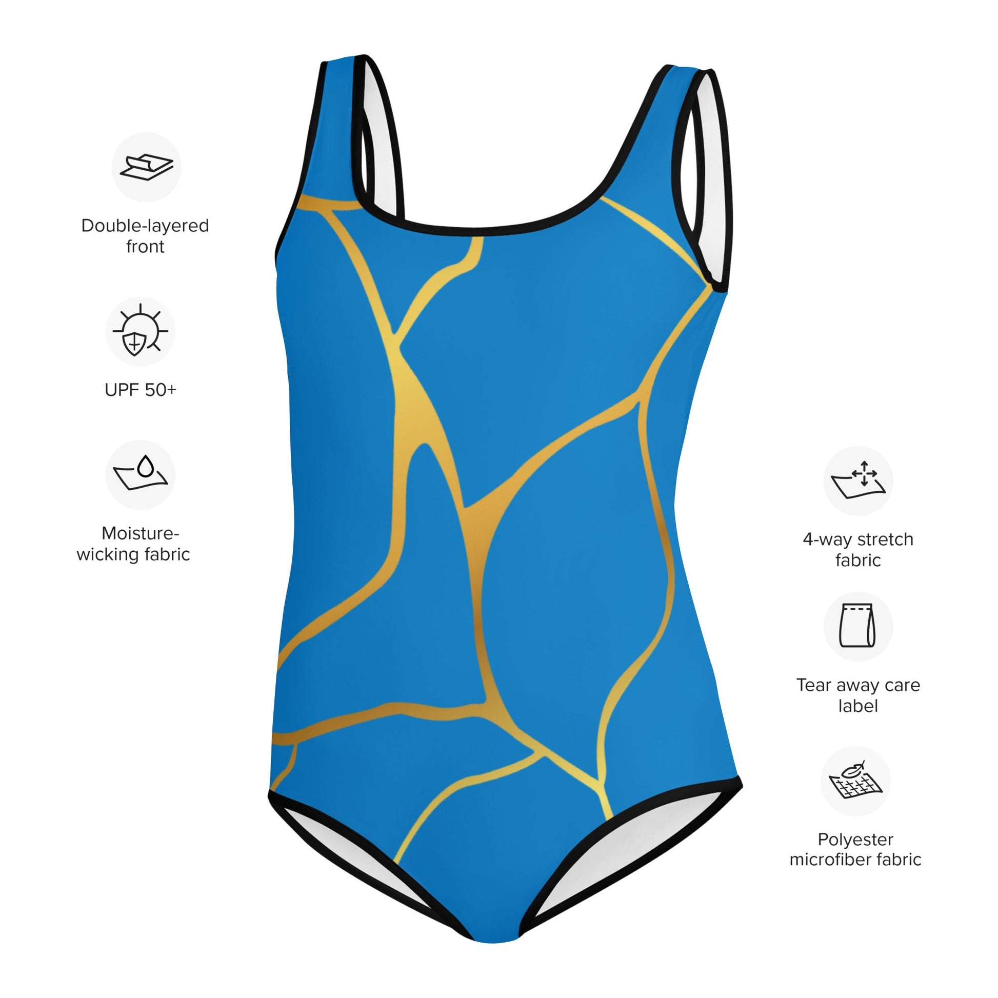 Maillot de Bain 1 pièce Pour Adolescente Prestige™ Bleu Royal et Or Filament - Prestige SXM