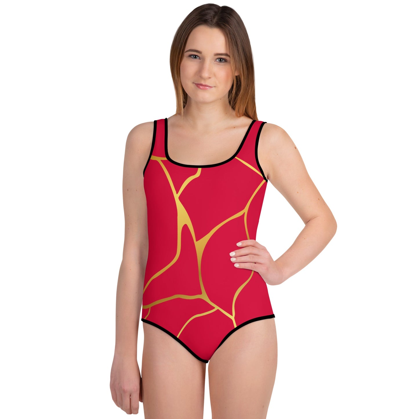 Maillot de Bain 1 pièce Pour Adolescente Prestige™ Carmine et Or Filament - Prestige SXM