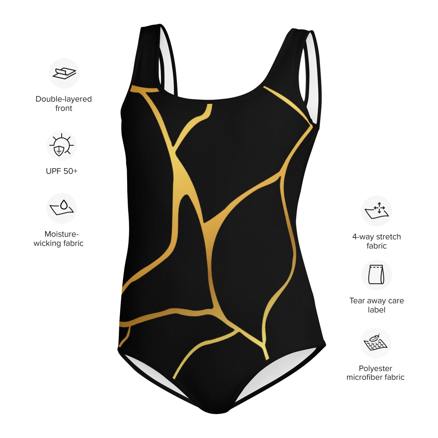 Maillot de Bain 1 pièce Pour Adolescente Prestige™ Noir et Or Filament - Prestige SXM