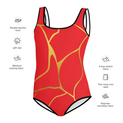 Maillot de Bain 1 pièce Pour Adolescente Prestige™ Rouge écarlate et Or Filament - Prestige SXM