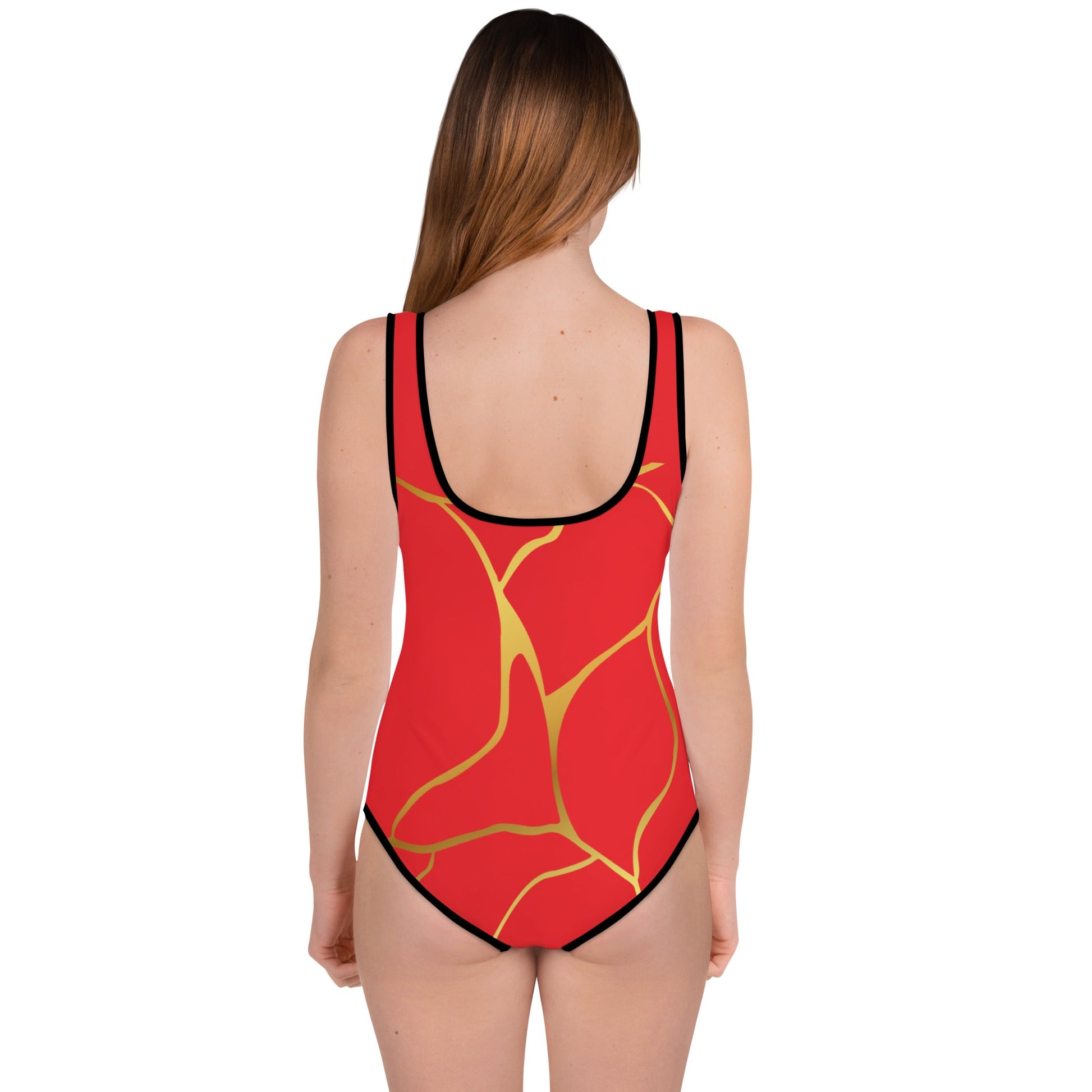 Maillot de Bain 1 pièce Pour Adolescente Prestige™ Rouge écarlate et Or Filament - Prestige SXM