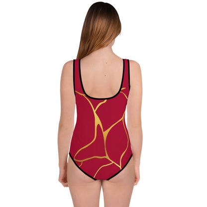 Maillot de Bain 1 pièce Pour Adolescente Prestige™ Vin et Or Filament - Prestige SXM