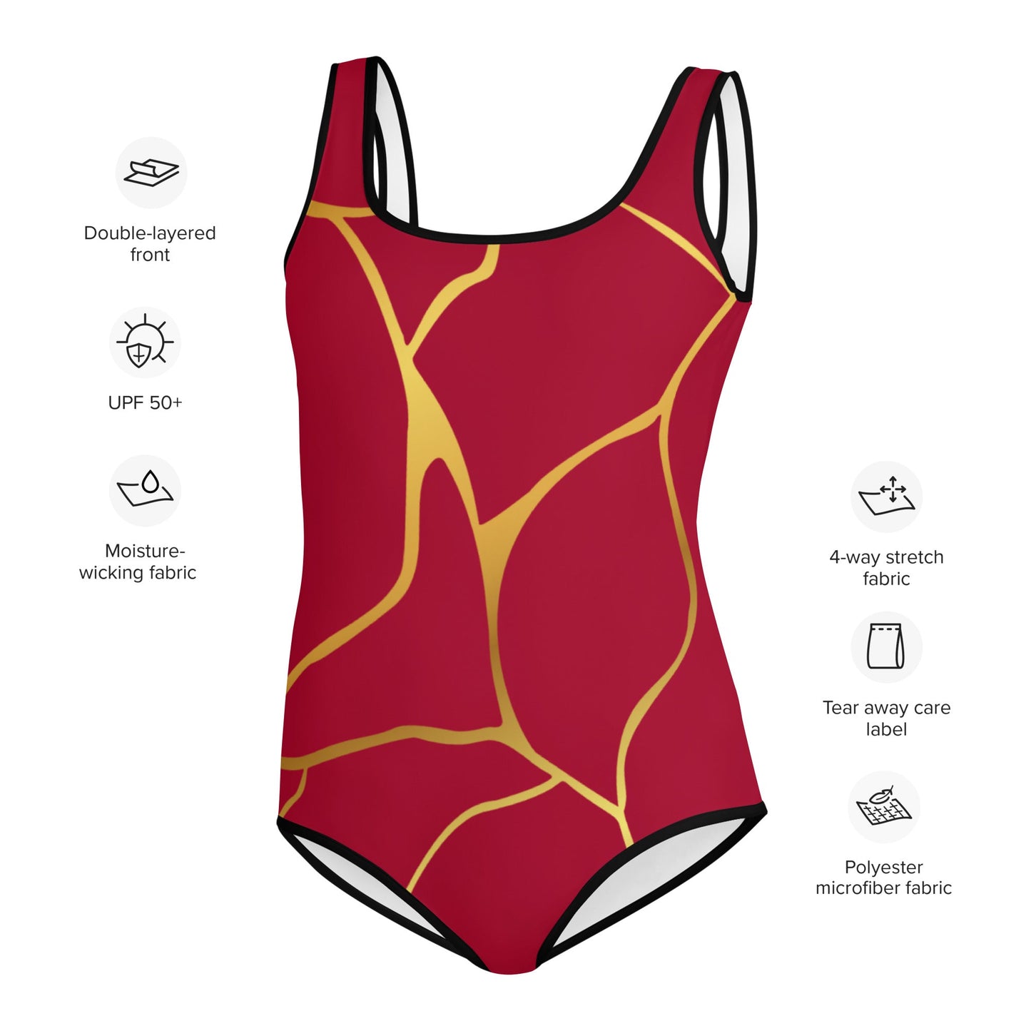 Maillot de Bain 1 pièce Pour Adolescente Prestige™ Vin et Or Filament - Prestige SXM