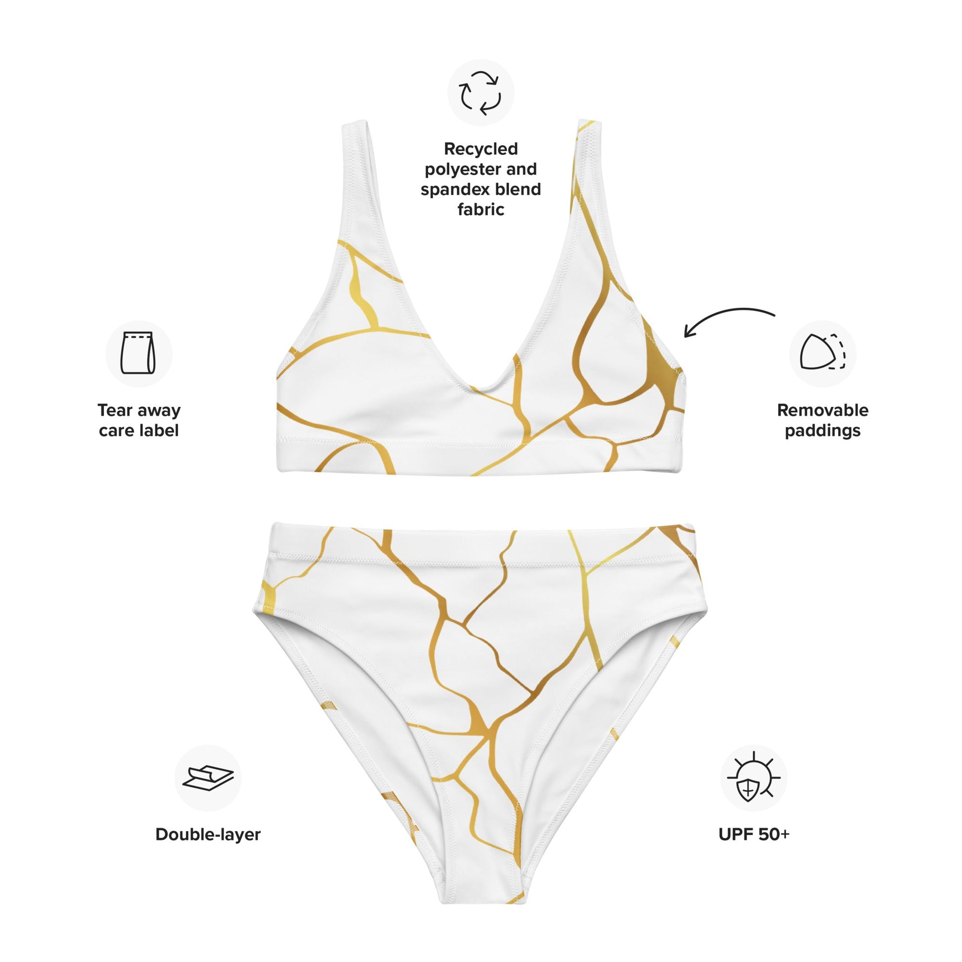 Maillot de bain 2 pièces éco - responsable taille haute Prestige™ Filament Blanc et Or - Prestige SXM