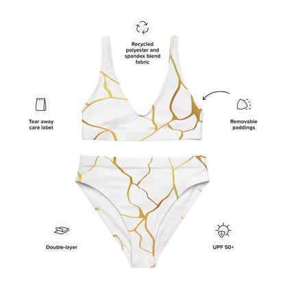 Maillot de bain 2 pièces éco - responsable taille haute Prestige™ Filament Blanc et Or - Prestige SXM