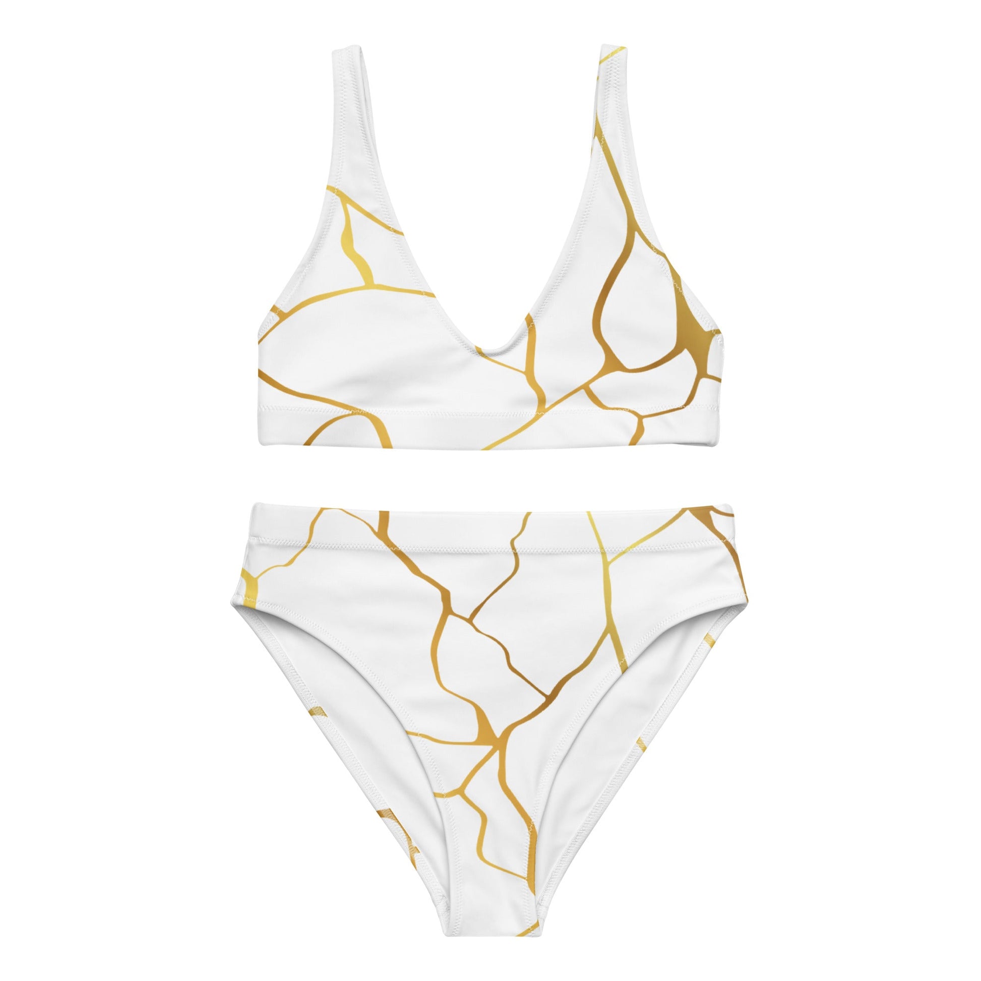 Maillot de bain 2 pièces éco - responsable taille haute Prestige™ Filament Blanc et Or - Prestige SXM