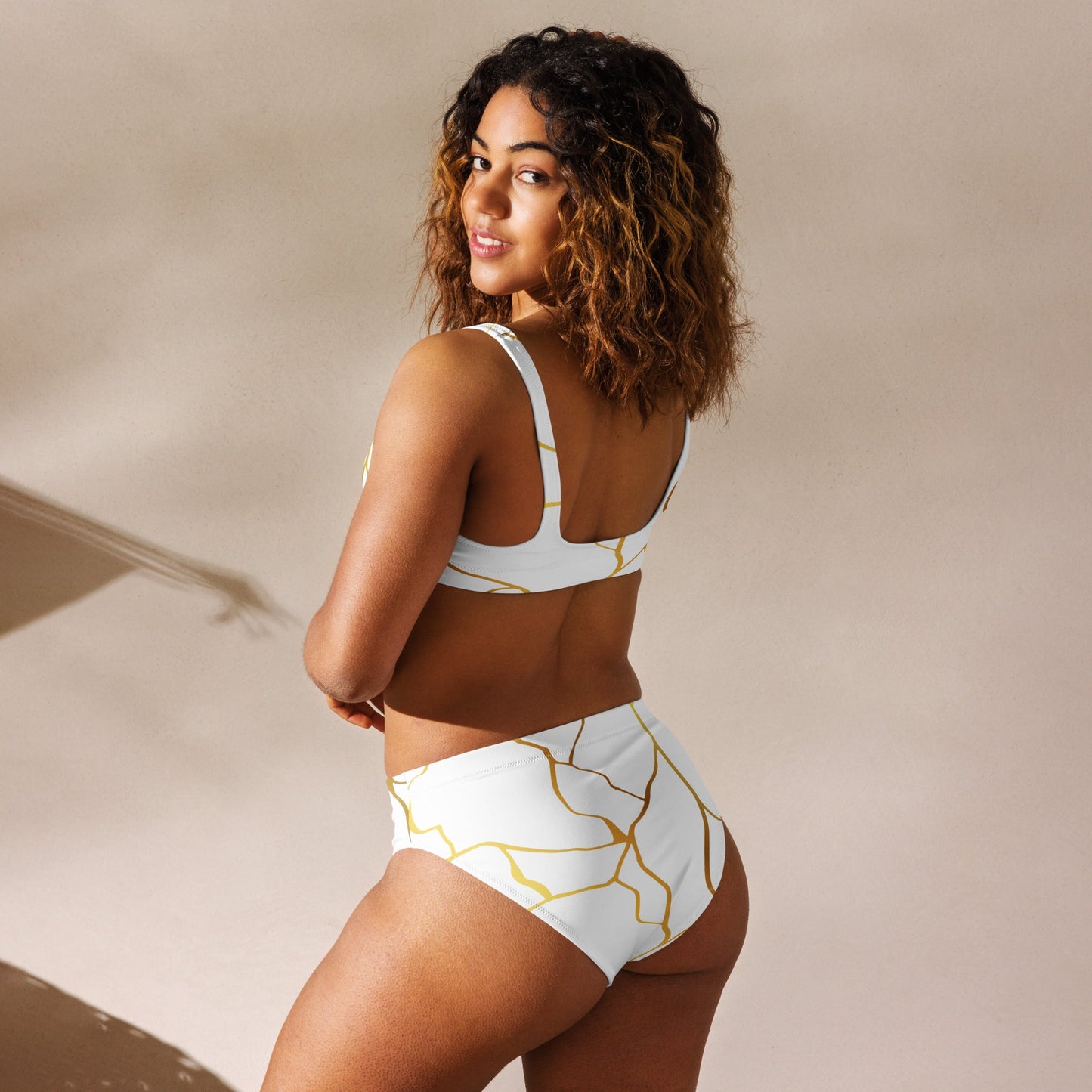 Maillot de bain 2 pièces éco - responsable taille haute Prestige™ Filament Blanc et Or - Prestige SXM