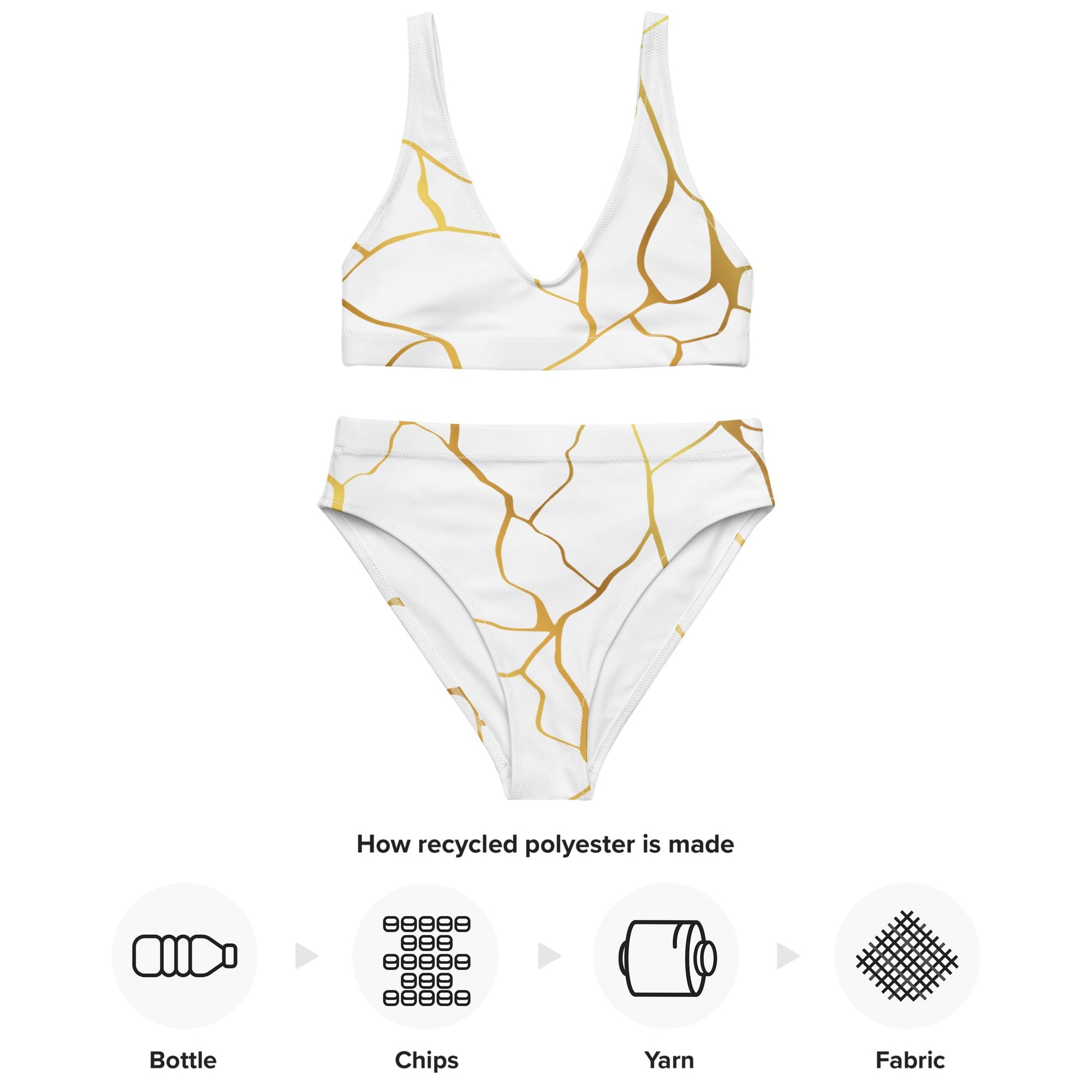 Maillot de bain 2 pièces éco - responsable taille haute Prestige™ Filament Blanc et Or - Prestige SXM