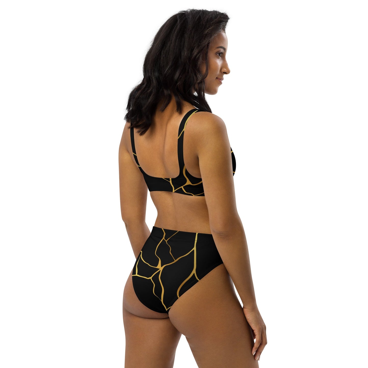 Maillot de bain 2 pièces éco - responsable taille haute Prestige™ Filament Noir et Or - Prestige SXM