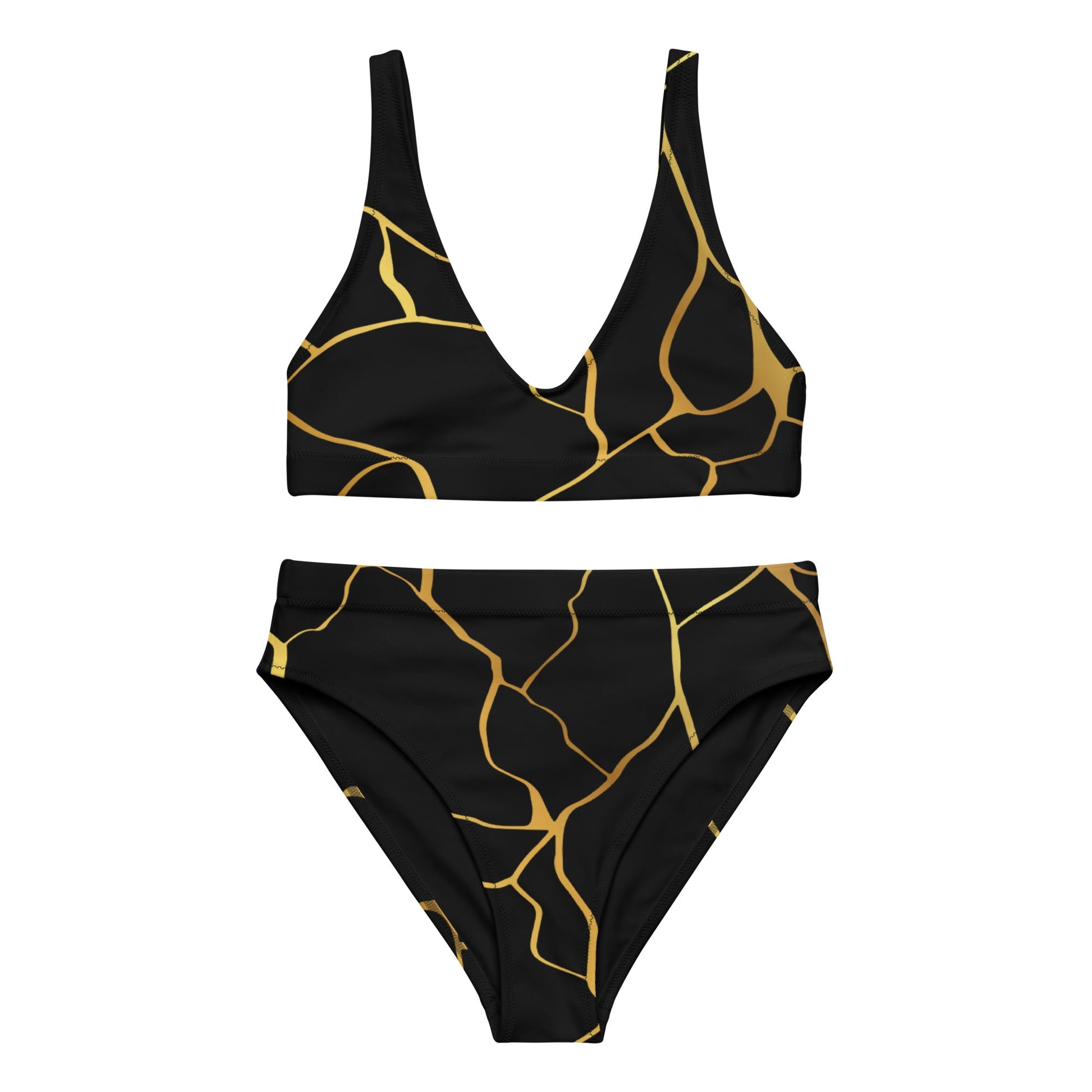 Maillot de bain 2 pièces éco - responsable taille haute Prestige™ Filament Noir et Or - Prestige SXM