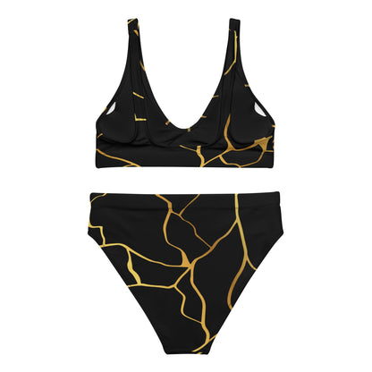 Maillot de bain 2 pièces éco - responsable taille haute Prestige™ Filament Noir et Or - Prestige SXM