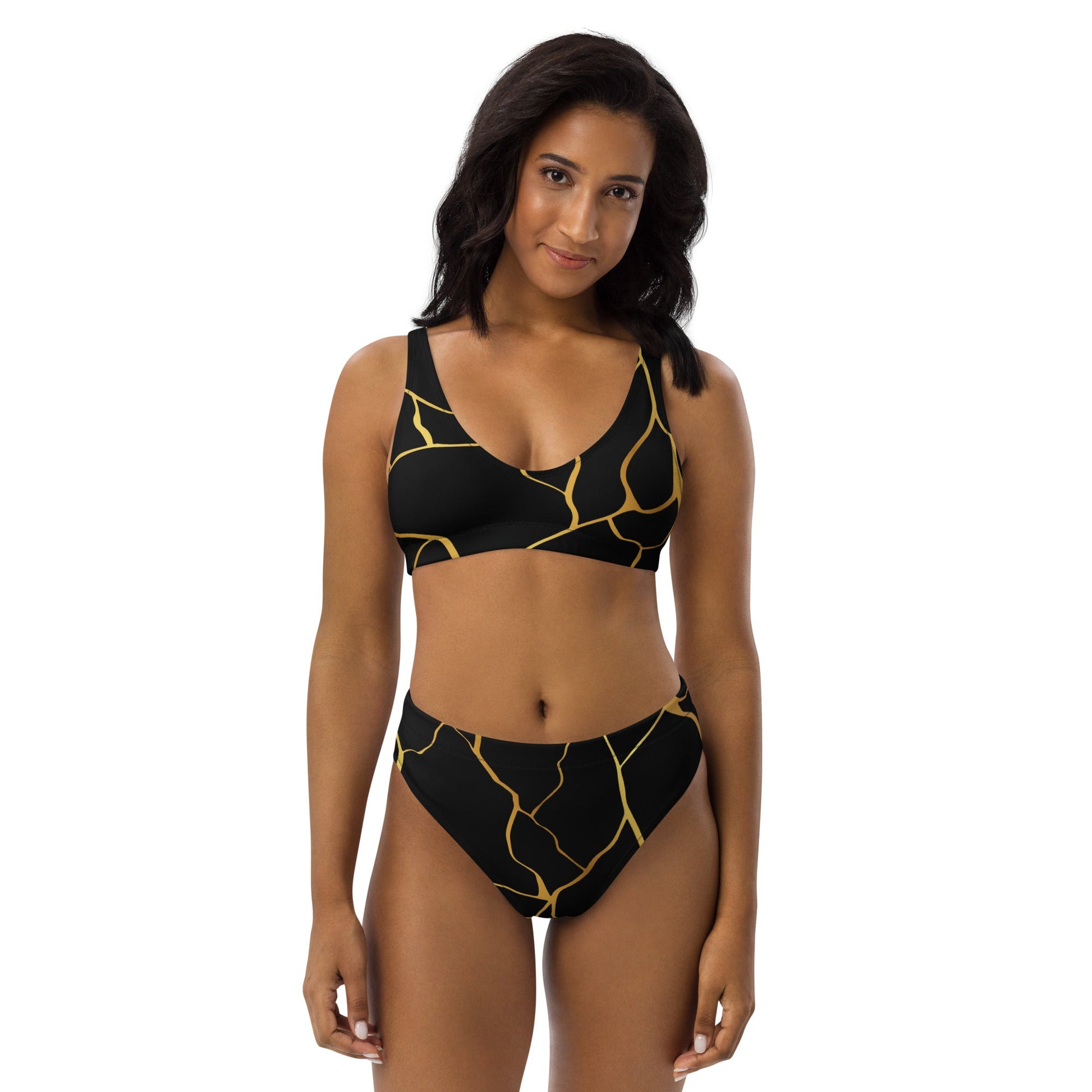 Maillot de bain 2 pièces éco - responsable taille haute Prestige™ Filament Noir et Or - Prestige SXM