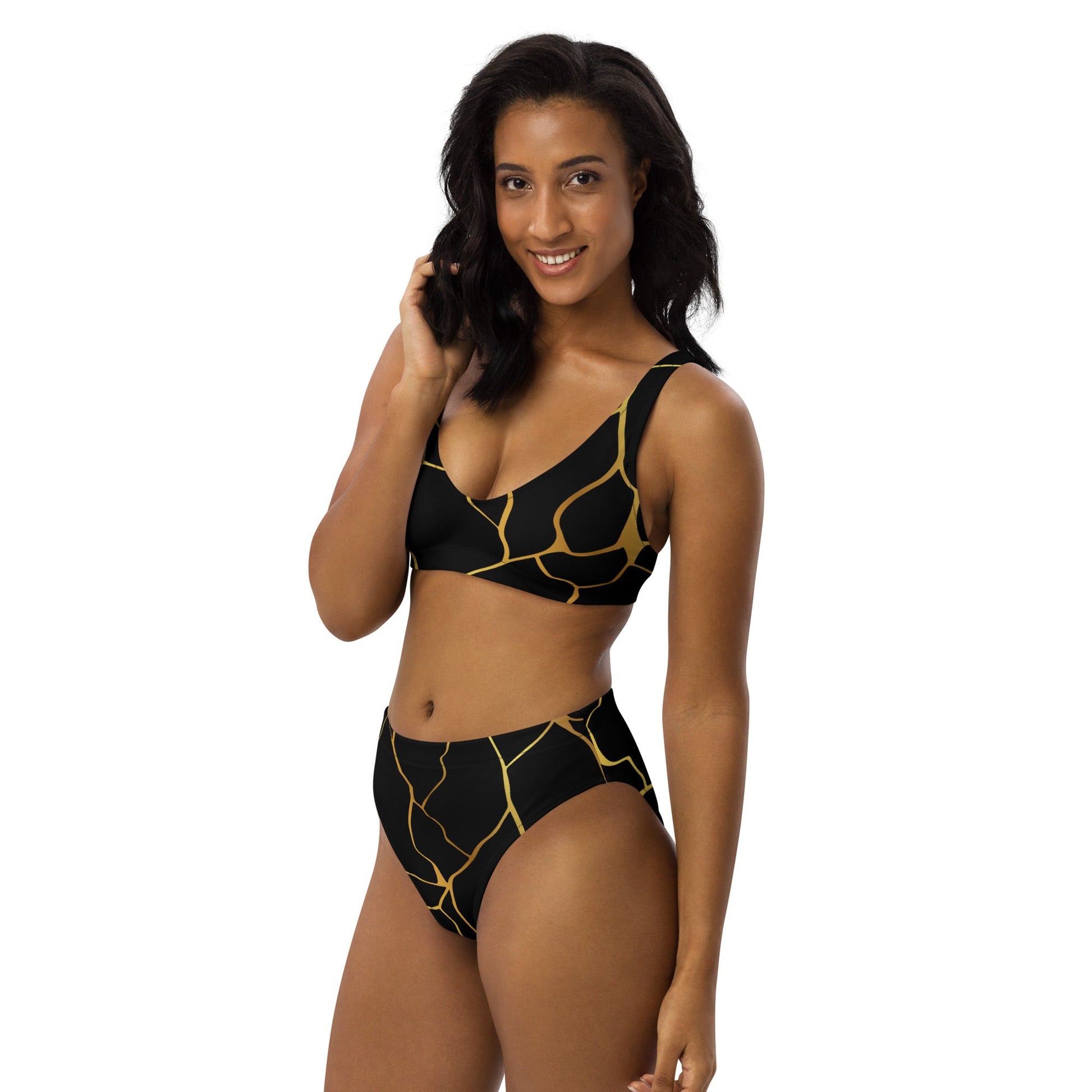 Maillot de bain 2 pièces éco - responsable taille haute Prestige™ Filament Noir et Or - Prestige SXM